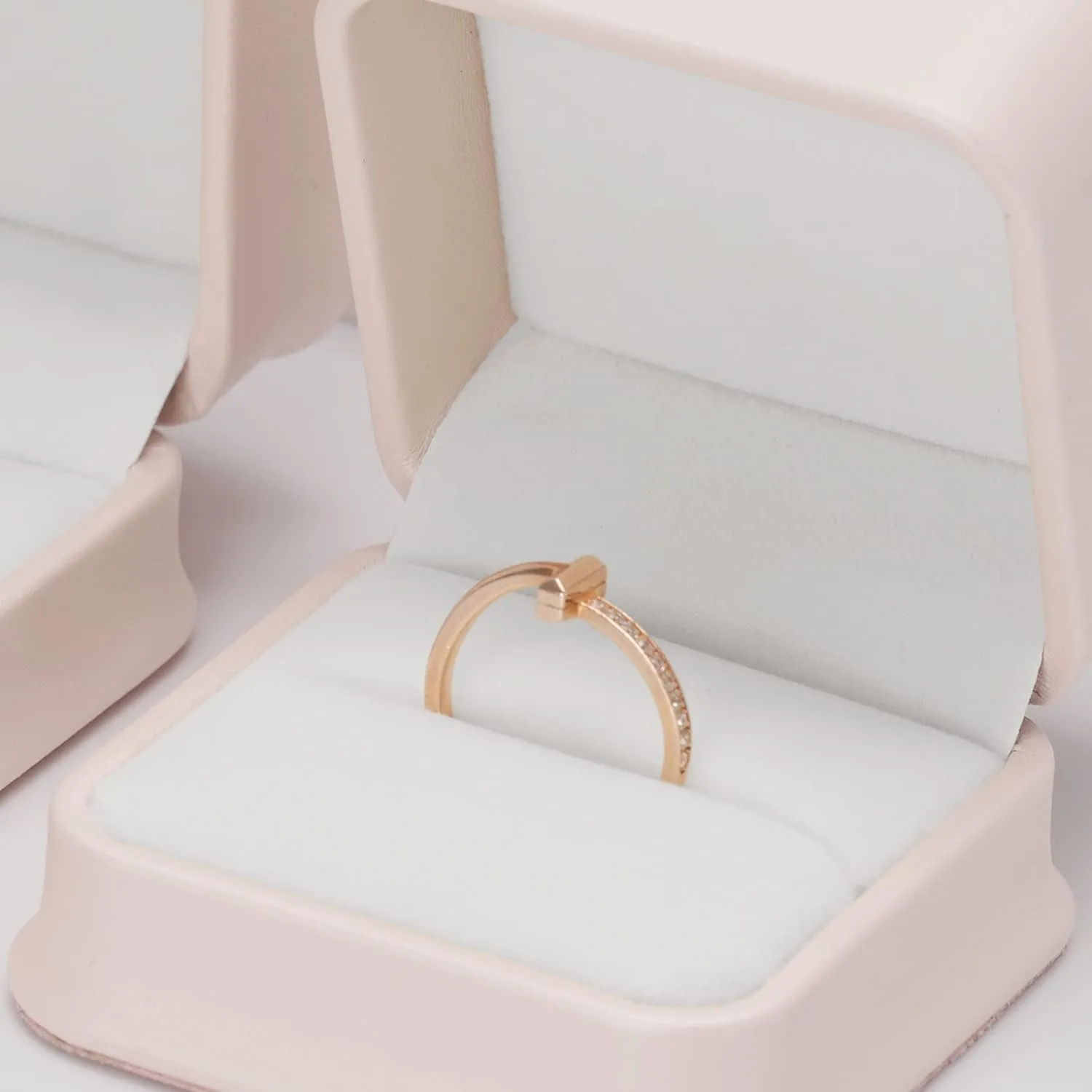 Pink PU Leather Jewelry Ring Box for Proposal Engagement Velvet Interior Jewelry Ring Gift Box