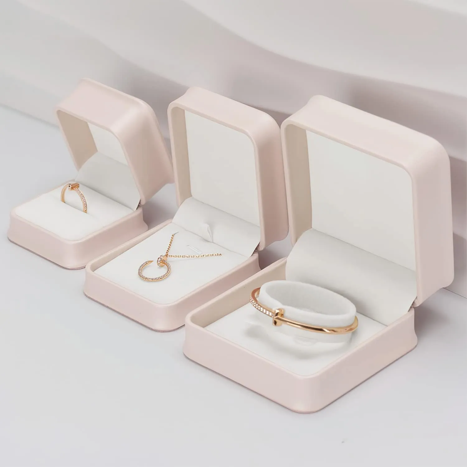 Pink PU Leather Jewelry Ring Box for Proposal Engagement Velvet Interior Jewelry Ring Gift Box