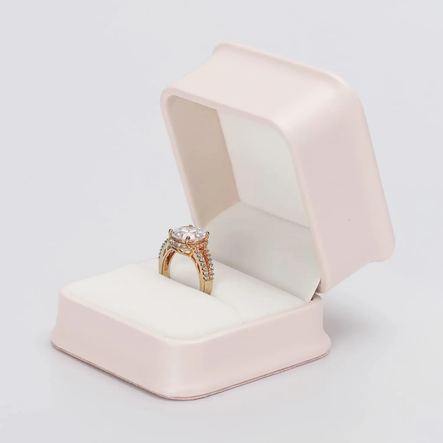 Pink PU Leather Jewelry Ring Box for Proposal Engagement Velvet Interior Jewelry Ring Gift Box