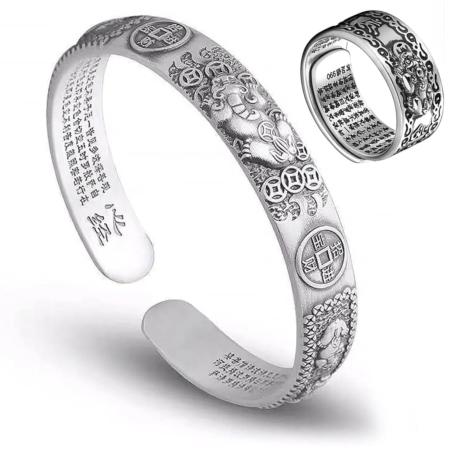 Pixiu Bracelet Feng Shui Pixiu Ring Set, Chinese Feng Shui Pi Yao Wealth Bracelet, Pixiu Ring Protection Wealth Bring Good Luck and Prosperity for Women Men (Woman)