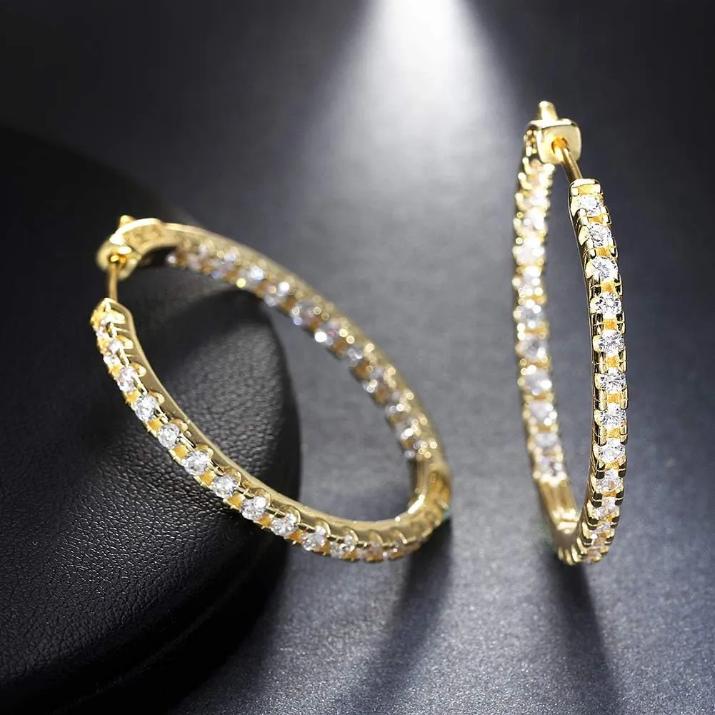 Platinum/Gold Plated Hoop Earring Paved with Luxury AAA Cubic Zirconia for Ladies, Loop Earrings with Diameter 33mm to 37mm(1.29 to 1.45 In)