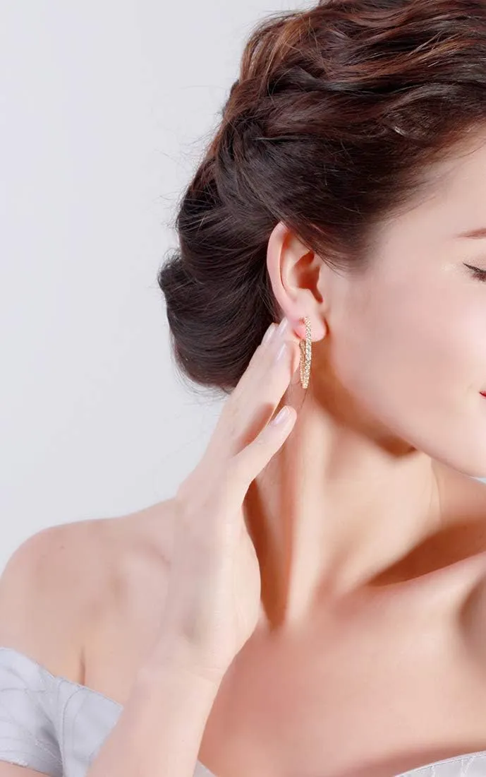 Platinum/Gold Plated Hoop Earring Paved with Luxury AAA Cubic Zirconia for Ladies, Loop Earrings with Diameter 33mm to 37mm(1.29 to 1.45 In)