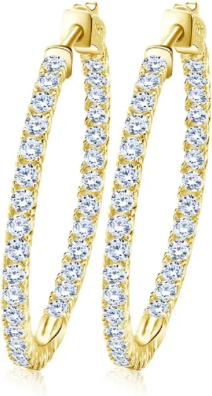 Platinum/Gold Plated Hoop Earring Paved with Luxury AAA Cubic Zirconia for Ladies, Loop Earrings with Diameter 33mm to 37mm(1.29 to 1.45 In)