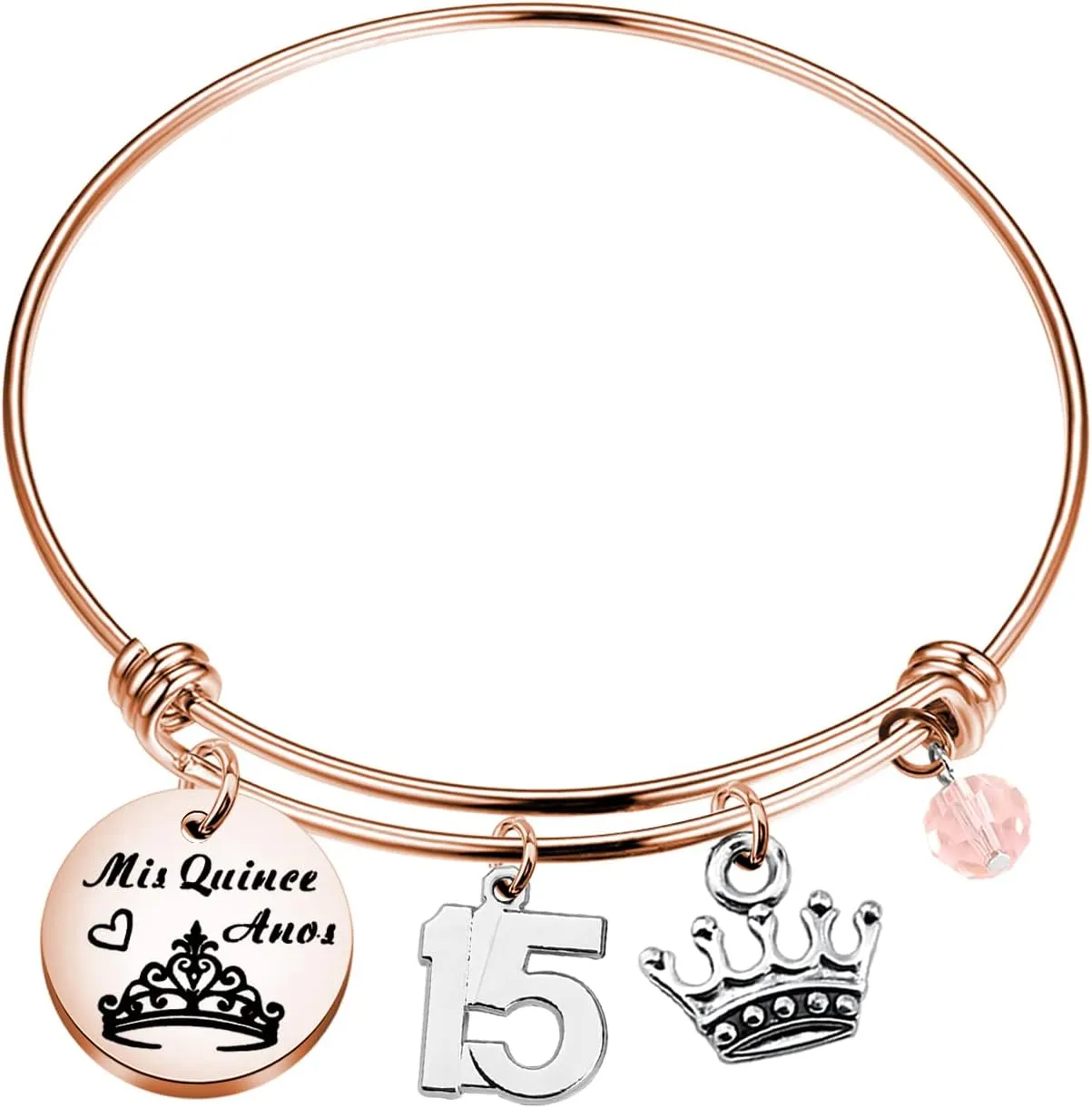 PLITI Quinceanera Bracelet - Sweet 15 Expandable Wire Bangle for Girls - Quince Anos Party Fiesta Gift - Madrina Gifts