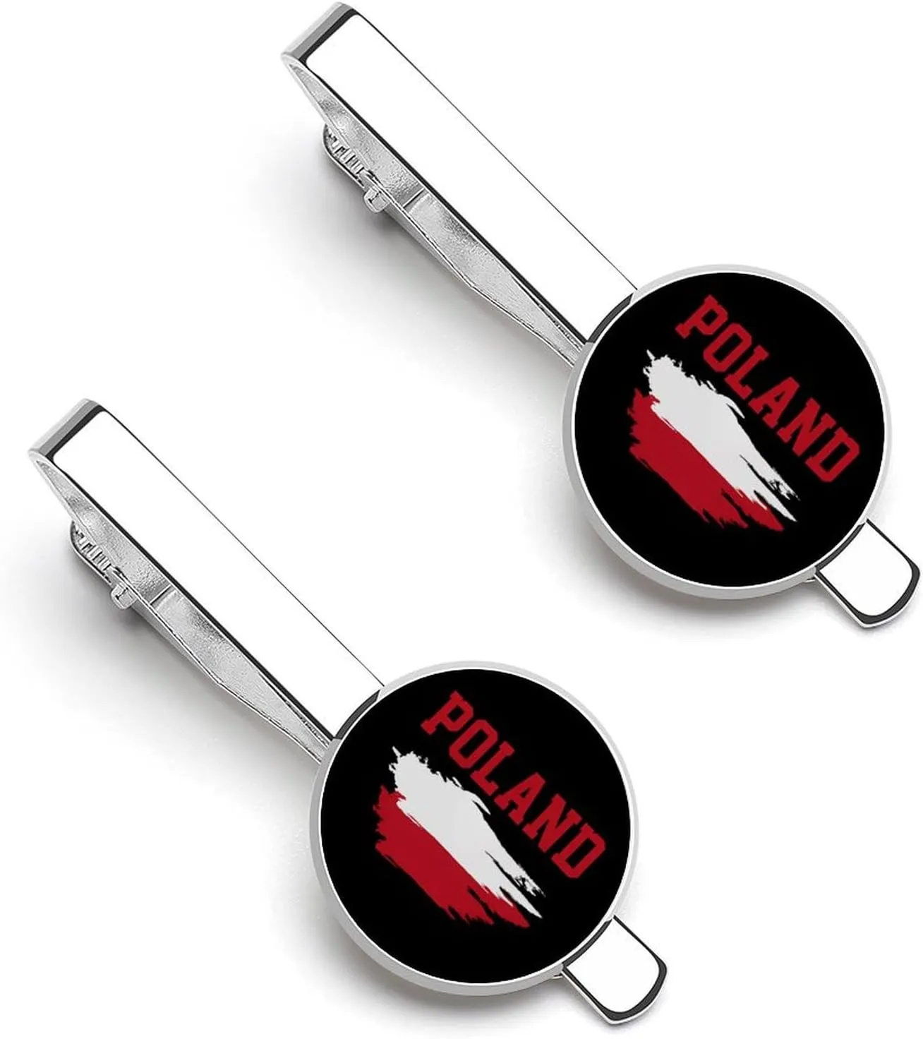 Poland Flag 2 Pcs Novelty Tie Clips for Men Funny Printed Tie Bar Tie Clip for Business Wedding