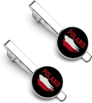 Poland Flag 2 Pcs Novelty Tie Clips for Men Funny Printed Tie Bar Tie Clip for Business Wedding