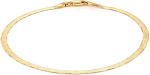 PORI JEWELERS 18K Gold Over 925 Sterling Silver Italian 3MM Magic Herringbone Dainty Chain Bracelet For Women - Available in size 7 7.5 or 8 inches