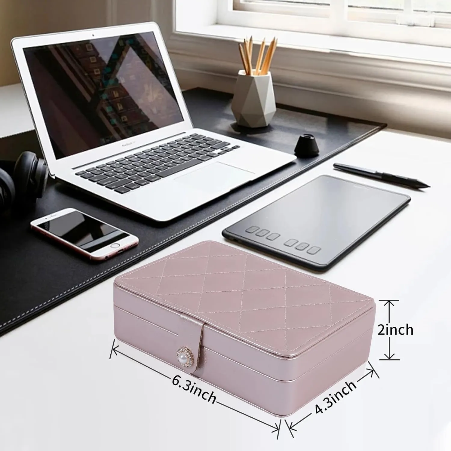 Portable Jewelry Box, 2 Layer Small Travel Jewelry Box for Women and Girls, Mini Leather Jewelry Organizer for Necklaces, Bracelet, Earrings and Rings Gift for Her (rose gold)