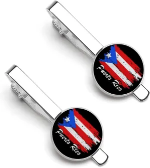 PR State Flag 2 Pcs Novelty Tie Clips for Men Printed Tie Bar Tie Clip for Business Wedding