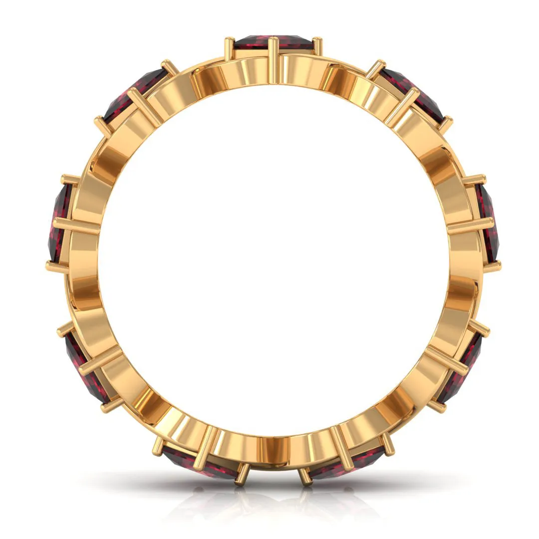 Princess Cut Garnet Criss Cross Eternity Band Ring