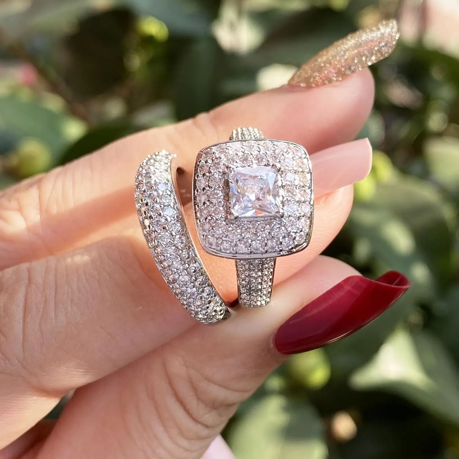 Princess Wedding Rings for Women Engagement Band Bridal Set 18k White Gold Plated Square 1.8Ct Cz Size 5-10