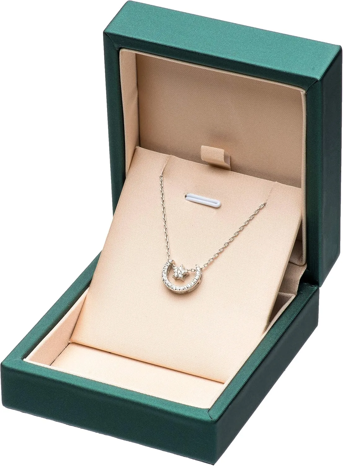 PU Leather Necklace Pendant Box for Wedding,Jewelry Gift Storage Display Case (Green)