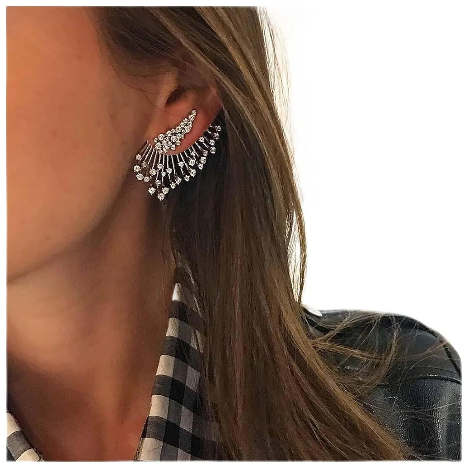 Punk Crystal Wing Ear Jacket Earrings Crystal Climber Studs Earrings Silver Rhinestone Wing Earrings Angel Wing Stud Earrings Front Back Two Ways Earrings Jewelry for Women and Girls Gifts