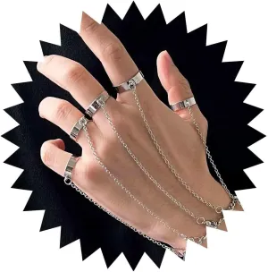 Punk Finger Ring Link Bracelet Adjustable Open Band Hand Harness Slave Ring Hand Accessories for Women & Men
