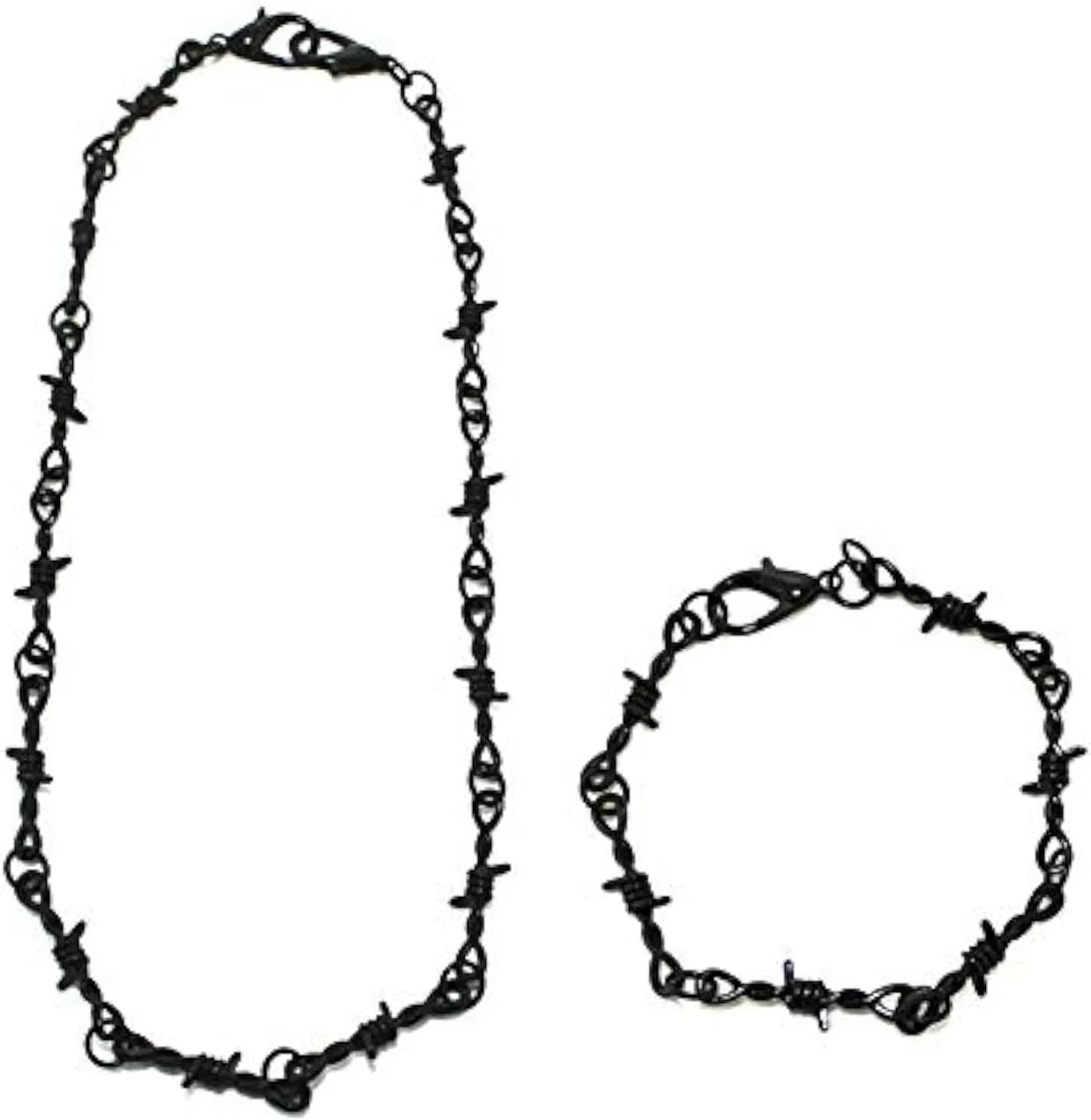 Punk Style Black White Thorns Stab Collar Metal Chain Safety Spur Necklace Set Hiphop Rock for Women Men Boys Girls Cool Gothic Jewelry