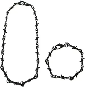 Punk Style Black White Thorns Stab Collar Metal Chain Safety Spur Necklace Set Hiphop Rock for Women Men Boys Girls Cool Gothic Jewelry