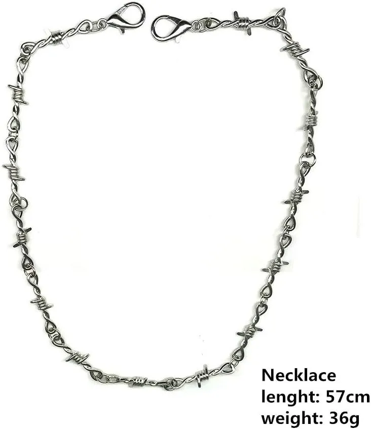 Punk Thorns Necklace Metal Chain Safety Obtuse Padlock Flame Necklace Hiphop Rock Jewelry for Men