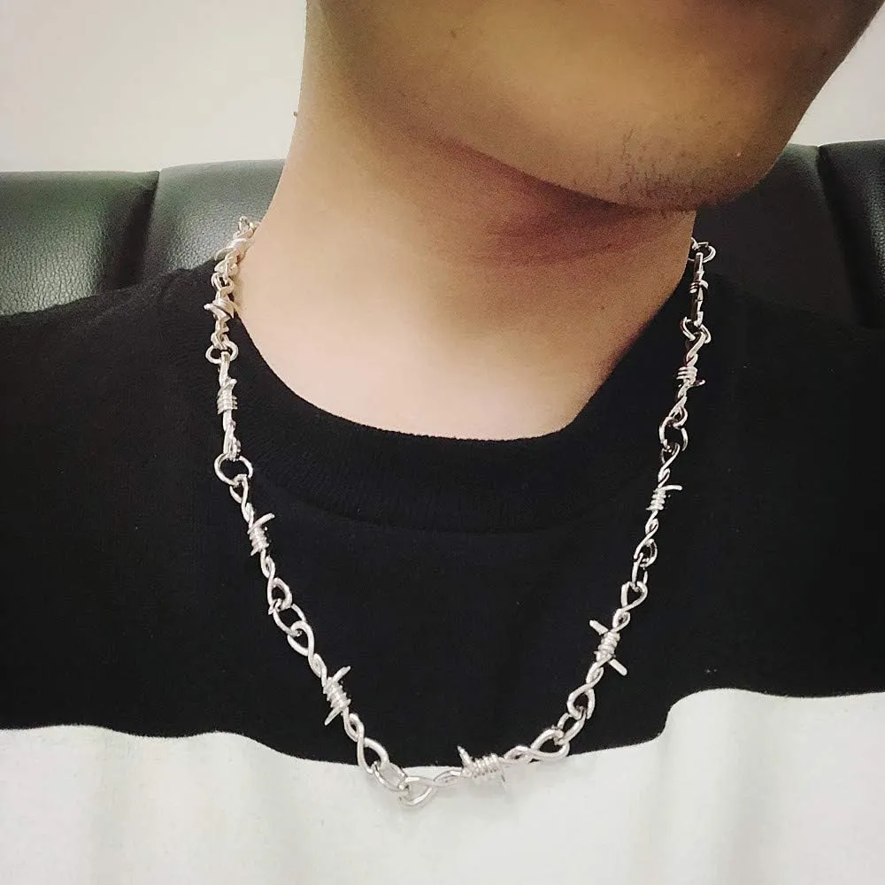 Punk Thorns Necklace Metal Chain Safety Obtuse Padlock Flame Necklace Hiphop Rock Jewelry for Men
