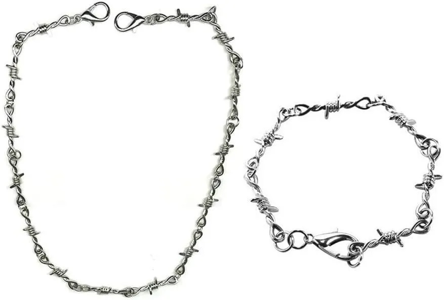 Punk Thorns Necklace Metal Chain Safety Obtuse Padlock Flame Necklace Hiphop Rock Jewelry for Men