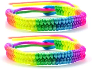 PURPLE WHALE Fashion Jewelry Rainbow Mix Neon Color string adjustable bracelet - women men kids - 2pcs