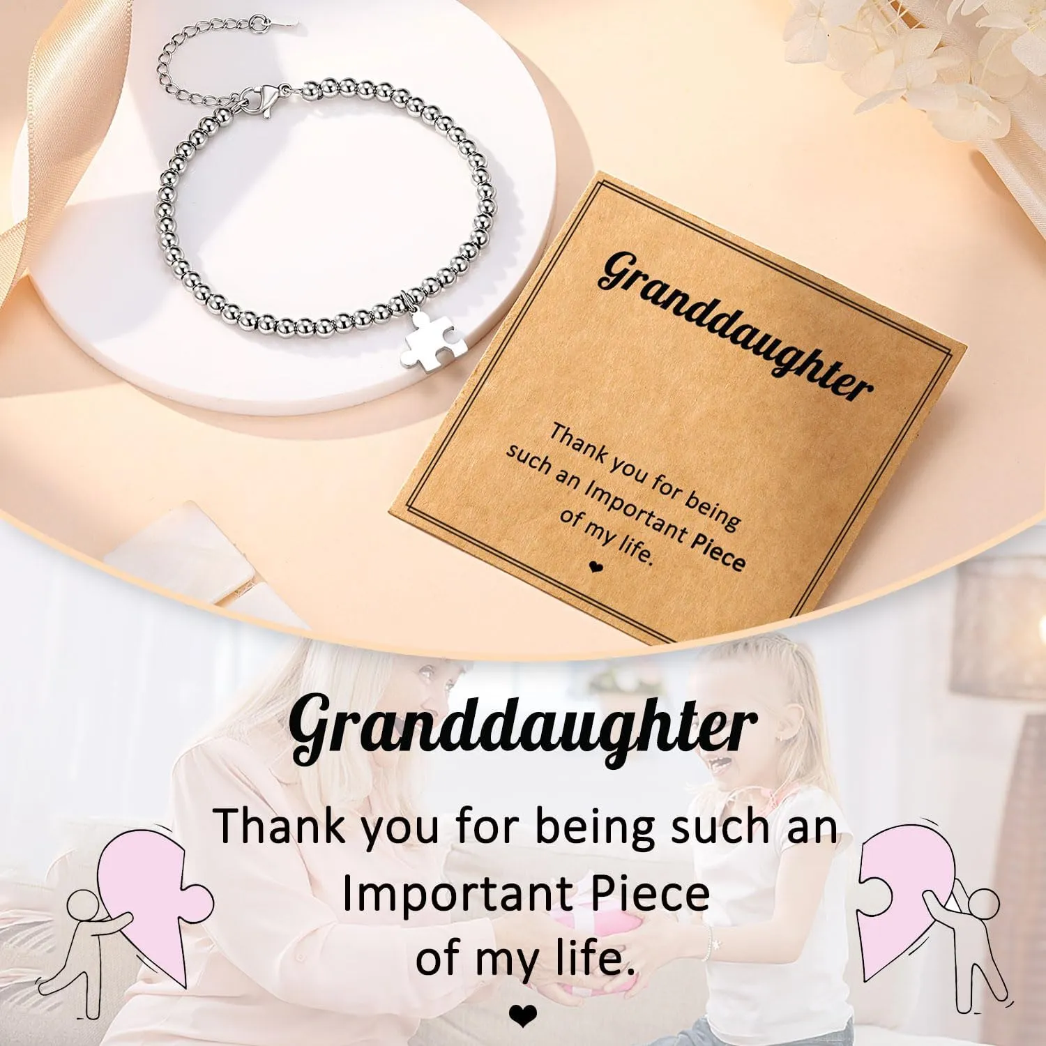 Puzzle Bracelets for Women Girls, Birthday Mothers' Day Christmas Gifts for Granddaughter Niece Daughter sister Bestie