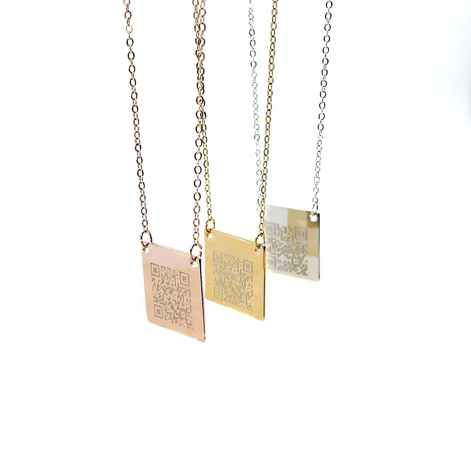 QR Secret Message Necklace Engraving QR Code Plate Personalized Gift Square 16k Gold Plating Silver Rose Gold Plated Delicate Initial Charms Necklace Best Graduation Day Gift