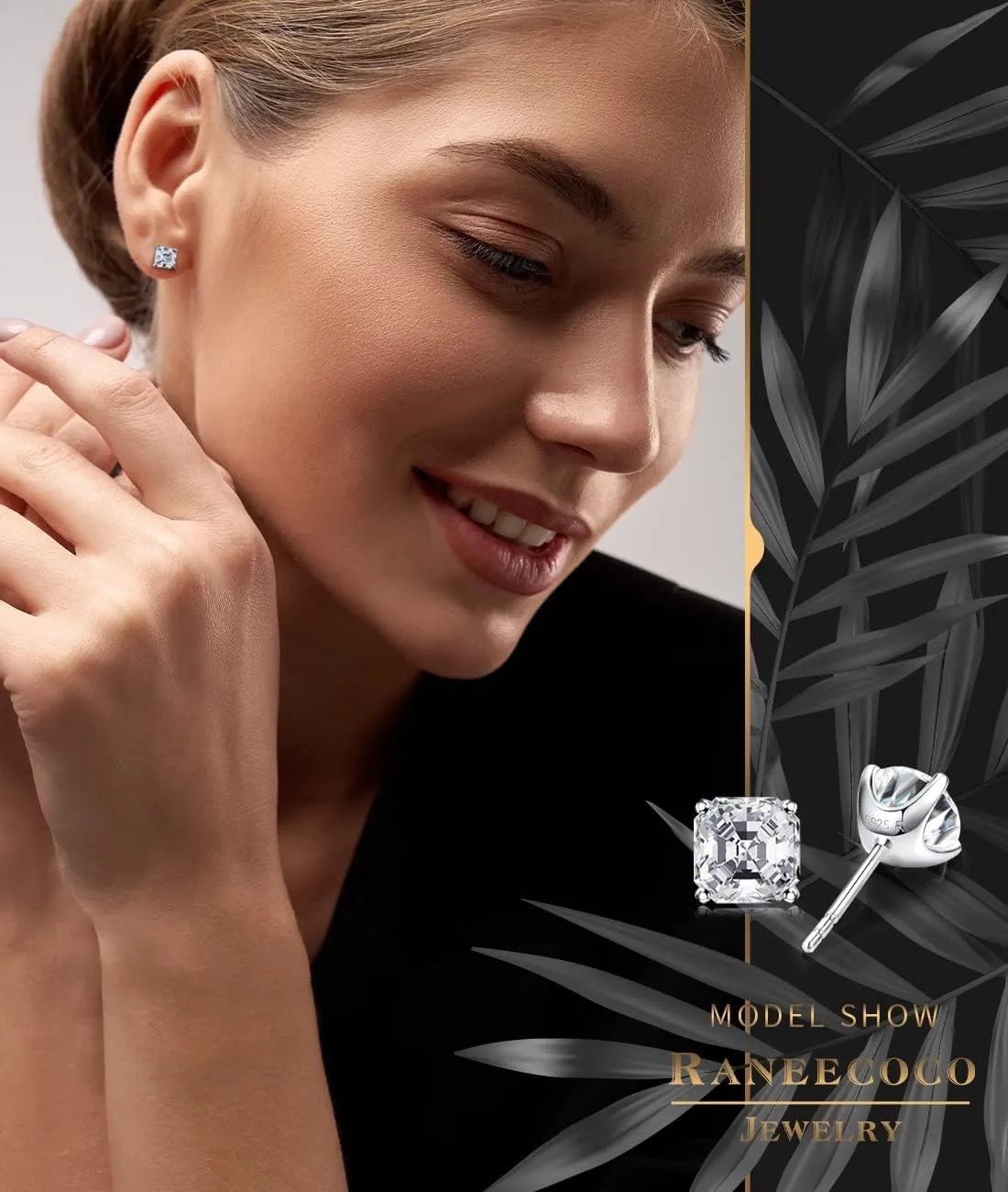 "STUNNING FLAME "18K Gold Plated Sterling Silver Asscher Cut Cubic Zirconia Stud Earrings for Women