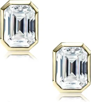 Raneecoco 4.0ct Total Emerald Cut Cubic Zirconia CZ Earrings Stud / 18K Gold Plated Sterling Silver