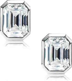Raneecoco 4.0ct Total Emerald Cut Cubic Zirconia CZ Earrings Stud / 18K Gold Plated Sterling Silver