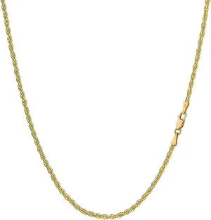 Real 14k Solid Yellow Gold Rope Chain Necklace with Lobster Claw Clasp, Jewery Gift for Her Him, Thickness 1.55-3.05 mm, Length 16-24 inch