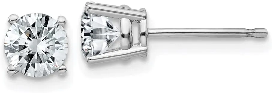Real 14k White Gold 1.00ct. 5mm Round Colorless Moissanite Basket Post Studs Earrings 5mm