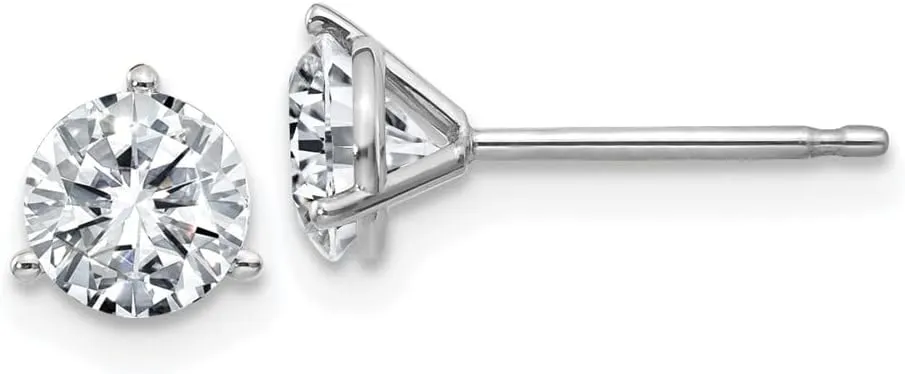 Real 14k White Gold 1.00ct. 5mm Round Moissanite 3-Prong Martini Post Studs Earrings 5mm