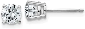Real 14k White Gold 1.00ct. 5mm Round Moissanite 4-Prong Basket Post Studs Earrings 5mm