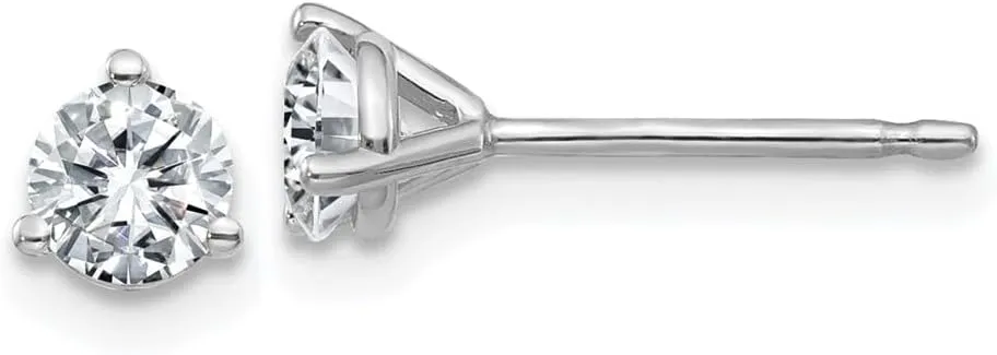 Real 14k White Gold 1/2ct. 4mm Round Colorless Moissanite 3-Prong Martini Post Studs Earrings 4mm