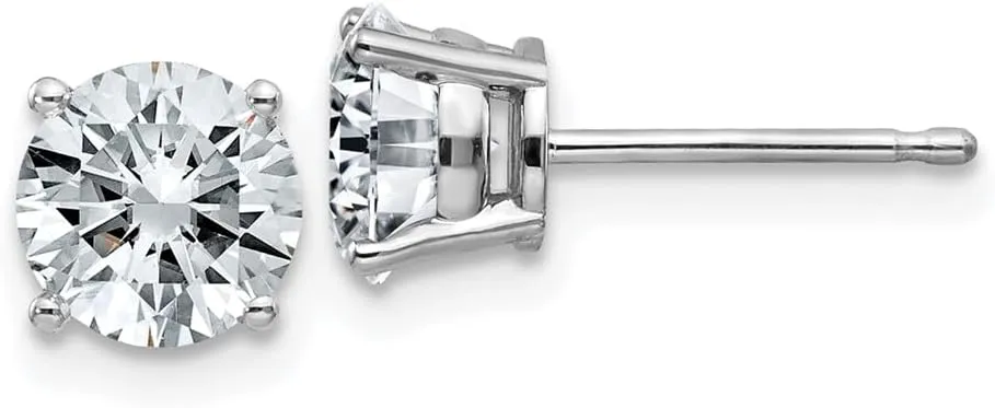Real 14k White Gold 1.75ct. 6mm Round Colorless Moissanite Basket Post Studs Earrings 6mm