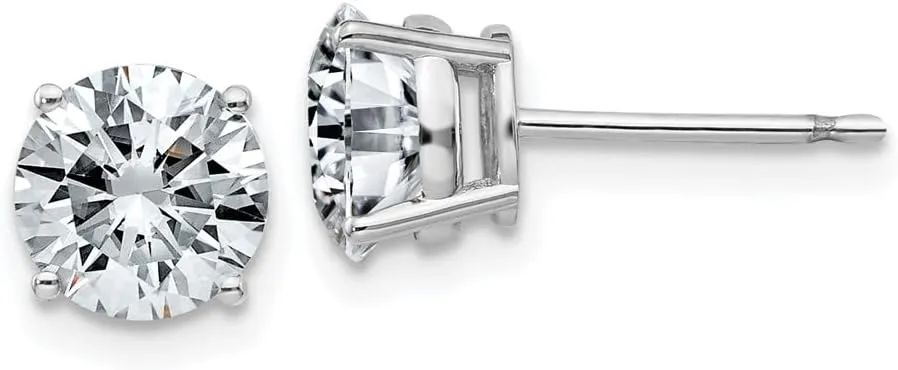Real 14k White Gold 2.00ct. 6.5mm Round Moissanite 4-Prong Basket Post Studs Earrings 6.5mm