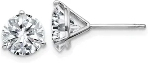 Real 14k White Gold 2.50ct. 7mm Round Moissanite 3-Prong Martini Post Studs Earrings 7mm