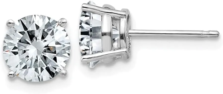 Real 14k White Gold 2.50ct. 7mm Round Moissanite 4-Prong Basket Post Studs Earrings 7mm