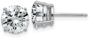 Real 14k White Gold 3.00ct. 7.5mm Round Moissanite 4-Prong Basket Post Studs Earrings 7.5mm