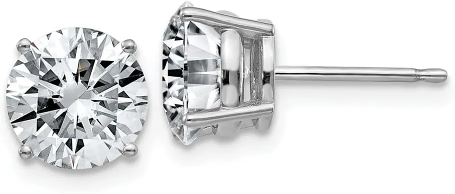 Real 14k White Gold 3.00ct. 7.5mm Round Moissanite 4-Prong Basket Post Studs Earrings 7.5mm