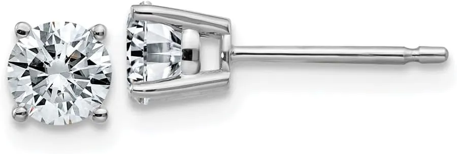 Real 14k White Gold 3/4ct. 4.5mm Round Colorless Moissanite Basket Post Studs Earrings 4.5mm