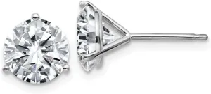 Real 14k White Gold 4.00ct. 8mm Round Colorless Moissanite 3-Prong Martini Post Studs Earrings 8mm