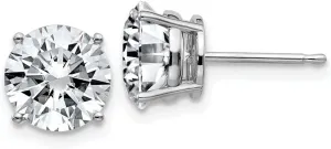 Real 14k White Gold 4.00ct. 8mm Round Colorless Moissanite Basket Post Studs Earrings 8mm