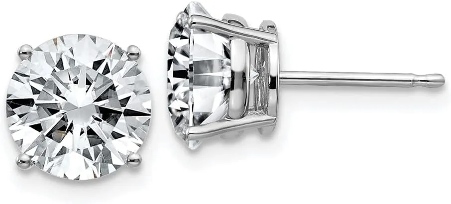 Real 14k White Gold 4.00ct. 8mm Round Colorless Moissanite Basket Post Studs Earrings 8mm