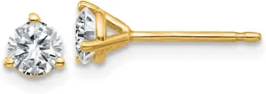 Real 14k Yellow Gold 1/2ct. 4mm Round Colorless Moissanite 3-Prong Martini Post Studs Earrings 4mm