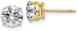 Real 14k Yellow Gold 2.00ct. 6.5mm Round Moissanite 4-Prong Basket Post Studs Earrings 6.5mm