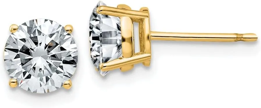 Real 14k Yellow Gold 2.00ct. 6.5mm Round Moissanite 4-Prong Basket Post Studs Earrings 6.5mm