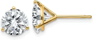 Real 14k Yellow Gold 2.50ct. 7mm Round Colorless Moissanite 3-Prong Martini Post Studs Earrings 7mm