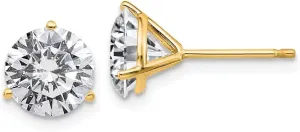 Real 14k Yellow Gold 3.00ct. 7.5mm Round Colorless Moissanite 3-Prong Martini Post Studs Earrings 7.5mm