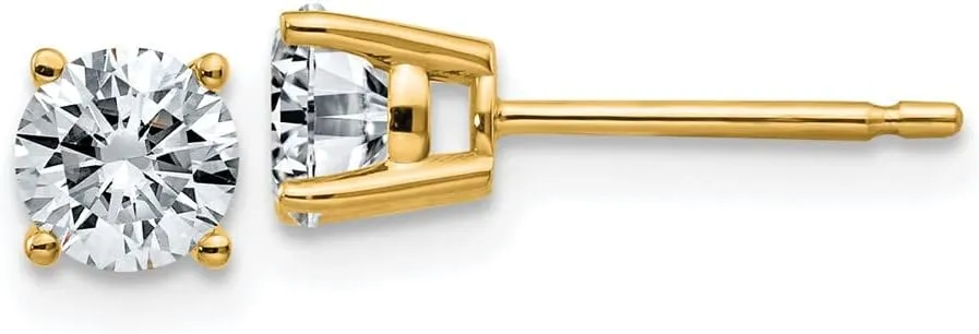 Real 14k Yellow Gold 3/4ct. 4.5mm Round Colorless Moissanite Basket Post Studs Earrings 4.5mm